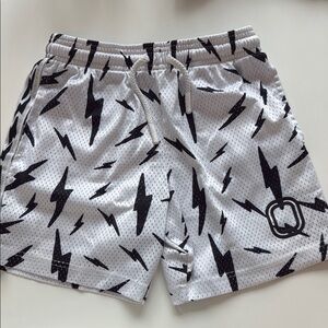 OVERTIME boys White and Black Lightning Print Shorts